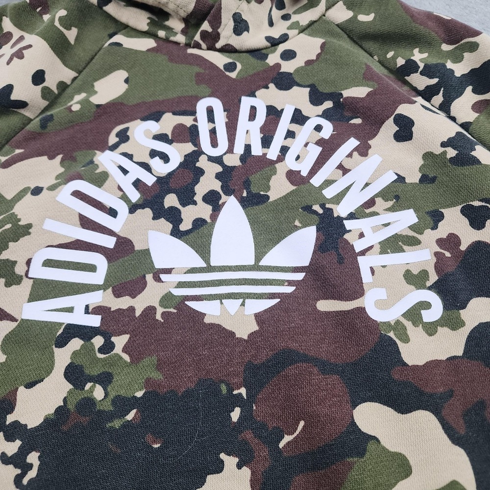 Adidas Originals Hoodie Youth Large Green Camo Trefoil Logo Pullover Fleece - Picture 4 of 11